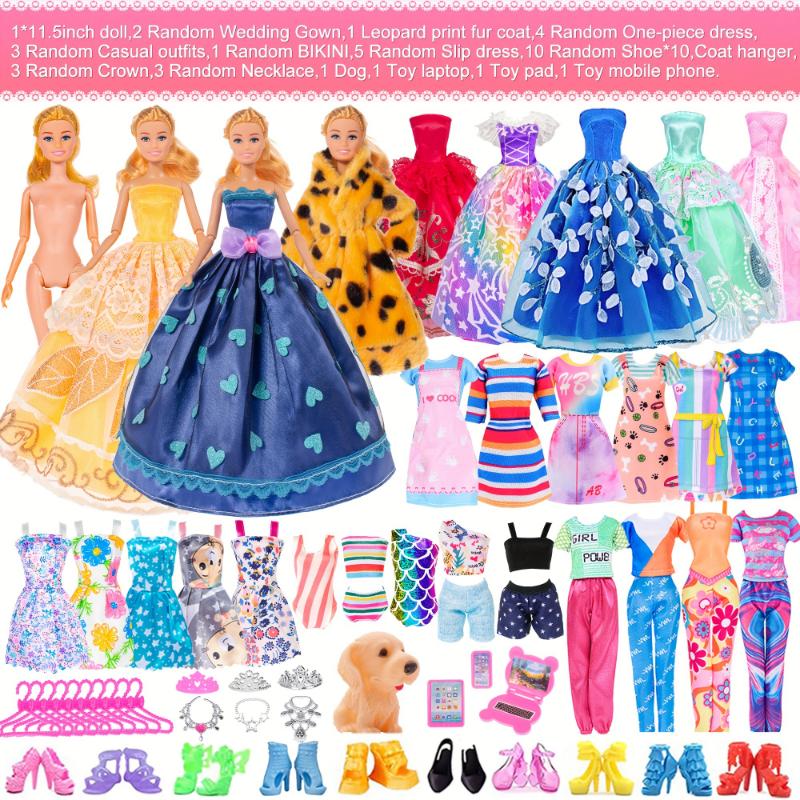 50pcs 11.5 Inch Fashion Girl Doll With Clothes And Accessories Set Include Doll, Fur Coat, Pricess Dresses, Fashion Slip Dress, Outfits, Bikini For Girls Kids Toddlers Toy Gifts (Include Doll)