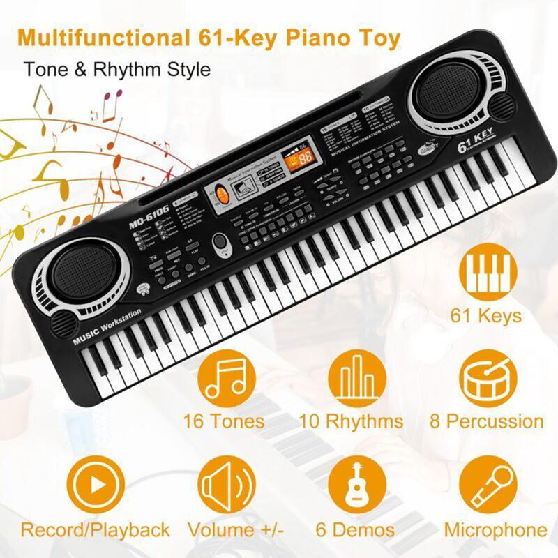 Kids Piano Keyboard 61 Keys - Portable Digital Music Keyboard for Beginners Player