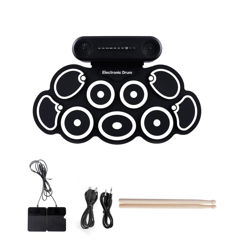 Electronic Drum Set, 9 Drum Practice Pad with Headphone Jack, Roll-up Drum Pad Machine, Built-in Speaker Drum Pedals Drum Sticks