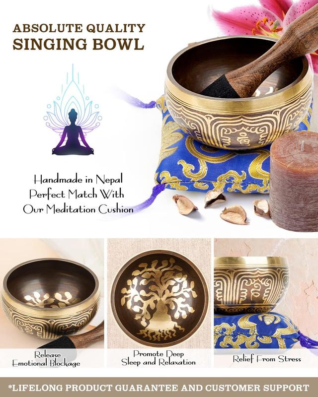 Tibetan Singing Bowls, Singing Sound Bowl Handcrafted in Nepal for Yoga,Chakra Healing,Stress Relief Self Care Gifts for Women and Men Christmas Gifts pilates  bar