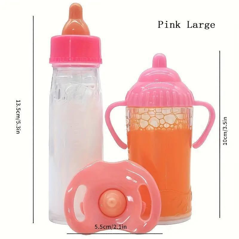 Newborn Doll Feeding Toy, 3 Counts set Feeding Bottle & Juice Bottle & Toy Nipple, Doll Feeding Toy for Reborn Doll, Pretend Play Supplies