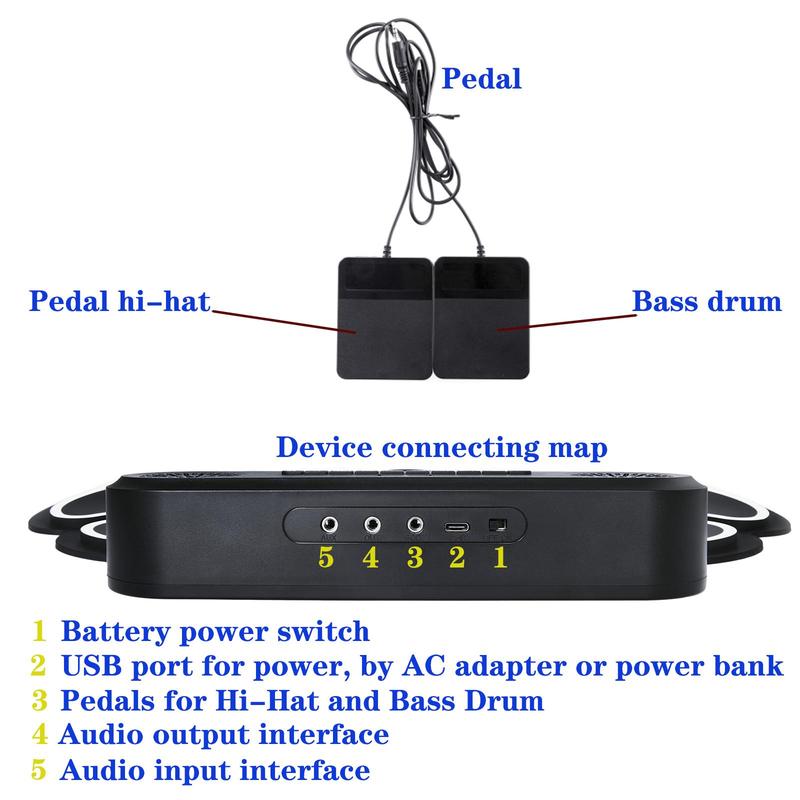 Electronic Drum Set, 9 Drum Practice Pad with Headphone Jack, Roll-up Drum Pad Machine, Built-in Speaker Drum Pedals Drum Sticks