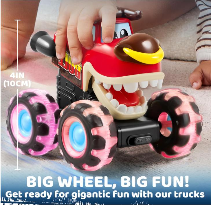 JOYIN 3 Pack Monster Truck Toy - Motion Activated Light-Up Cars for Toddlers