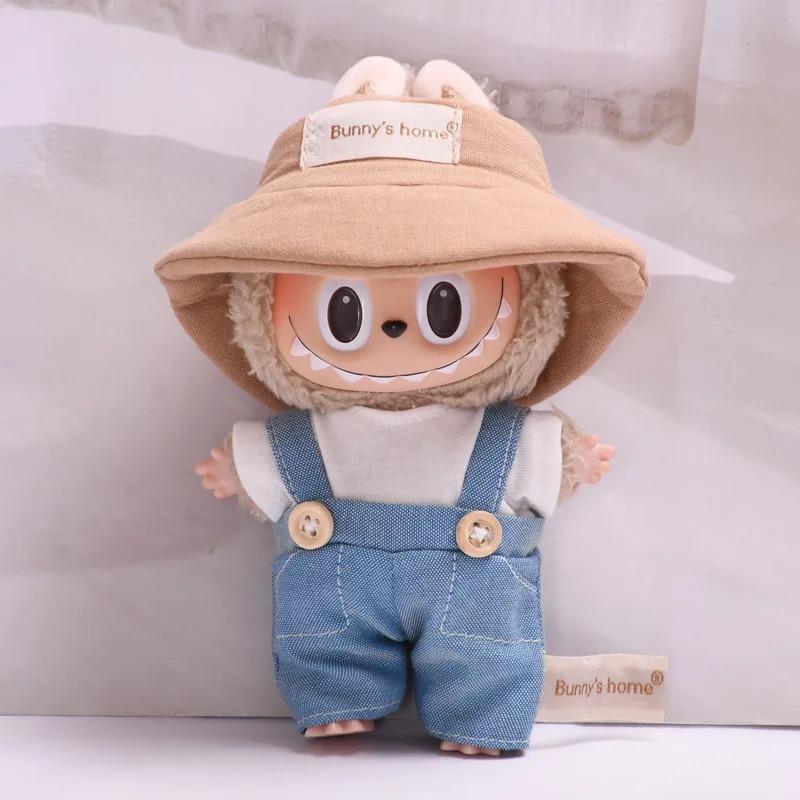 (Only Clothes) 17cm Cute Mini Plush Doll'S Clothes Outfit Accessories For Korea Kpop Exo Labubu Idol Dolls Overalls Hat Clothing DIY Kids Gift