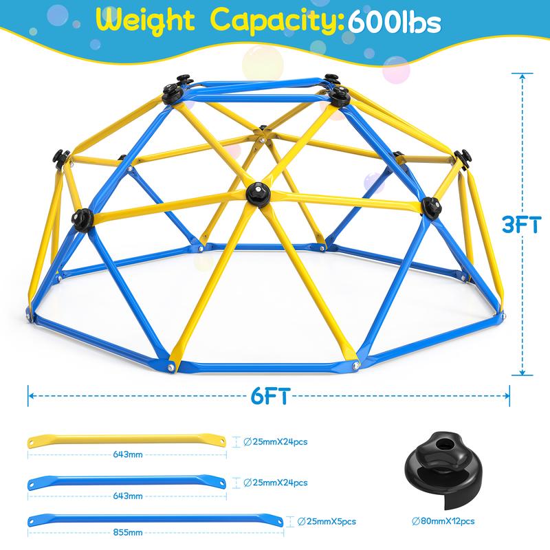 Bearbro 6FT 10FT Dome Climber, Children's jungle gym for Kids 3-5 Year Outdoor Play Center, Supporting 600 lbs Rugged and Interesting Climbing Dome, Yellow and Blue