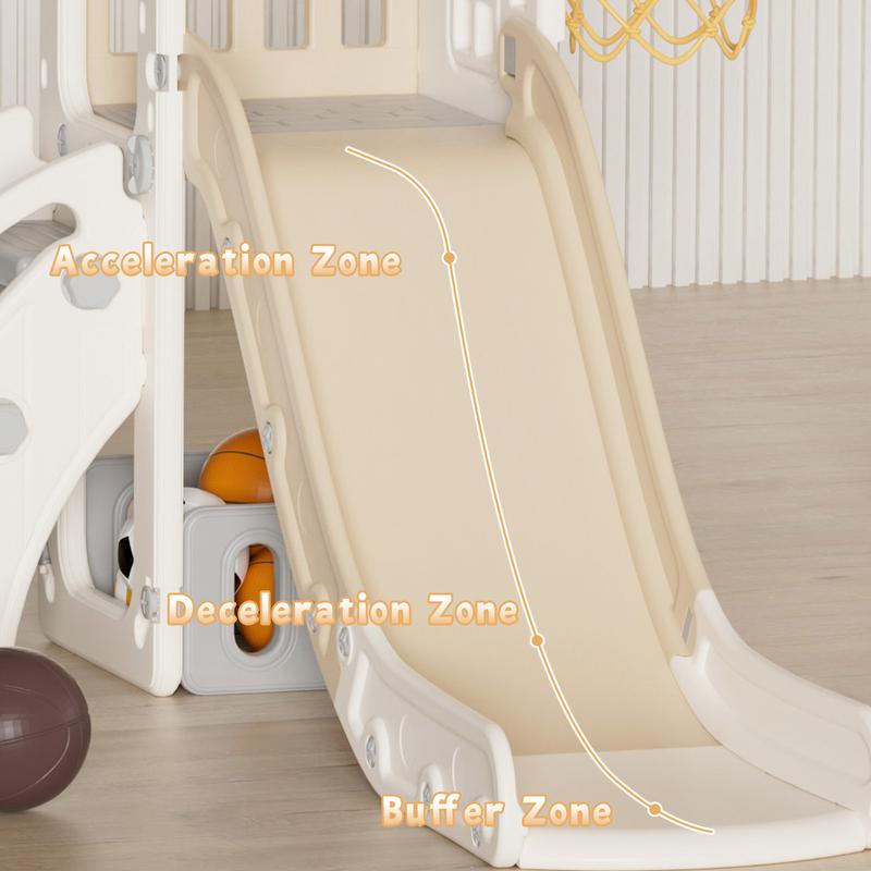 KORIMEFA 5 in 1 Toddler Slide Set Climber Slide for Kids, Outdoor Indoor Playset with Basketball Hoop, Telescope, and Storage Space