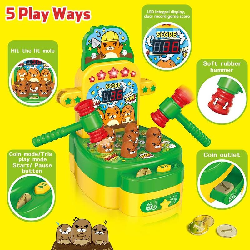 Whack Game Mole, Mini Electronic Arcade Game with 2 Hammers, Pounding Toys Toddler Toys for 3 4 5 6 7 8 Years Old Boys Girls, Whack Game Mole Toy, Developmental Toy Interactive Toy