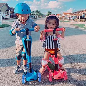 3-Wheeled Scooter for Kids - Wheel LED Lights, Adjustable Lean-to-Steer Handlebar, and Foldable Seat - Sit or Stand Ride with Brake for Boys and Girls Ages 1-14 Years Old