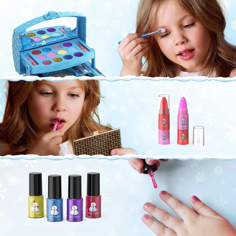 Makeup Kit for Girl 35 Pcs Washable Real Cosmetic, Safe & Non-Toxic Little Girl Makeup Set, Frozen Makeup Set Toys Christmas & Birthday Gift