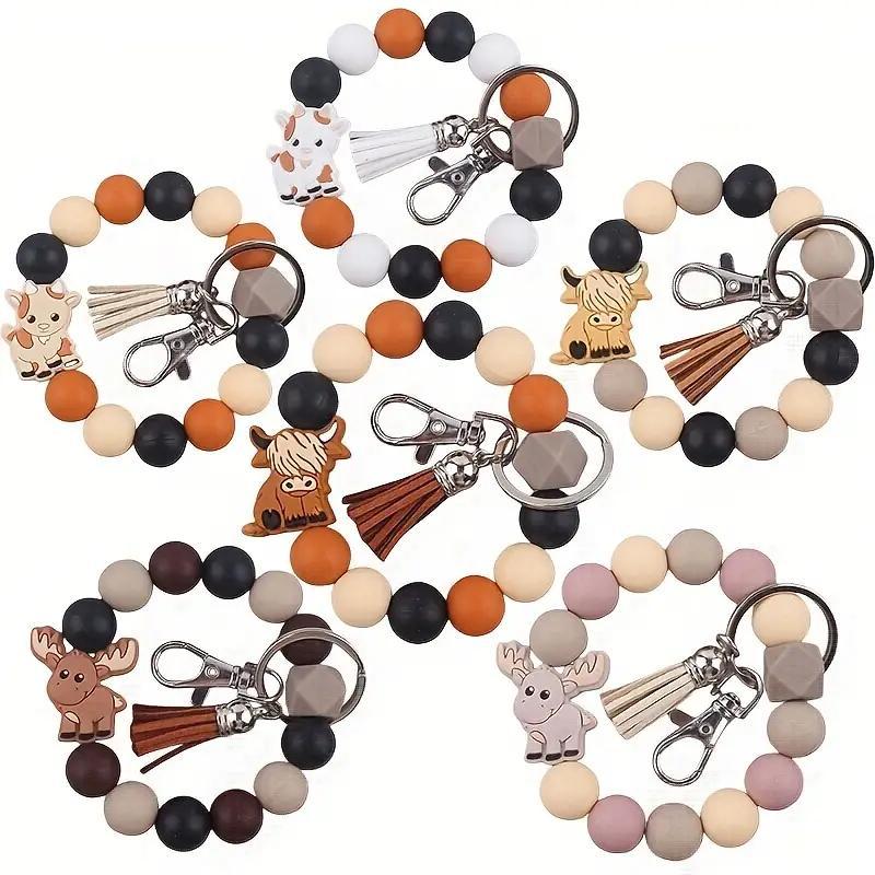 Mixed Color Cow Design Silicone Bead, 30pcs set Diy Jewelry Making Supplies for Bracelet Necklace Keychain Phone Chain