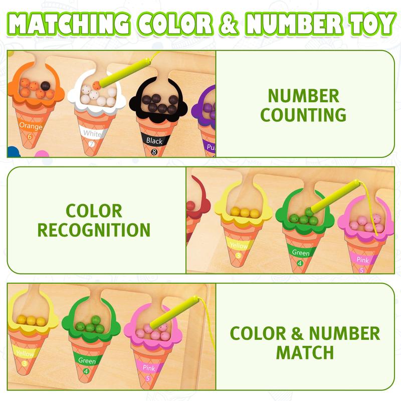 Christmas gifts kids toys, Ice Cream Magnetic Color and Number Maze, Wooden Color Matching Learning Counting Puzzle Board, Montessori Toys Gift for Boys Girls Toddlers Preschool 3 4 5 Years