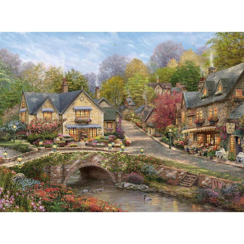 Silver Select - Thomas Kinkade - Summer in Cobblestone Village - 1000 Piece Jigsaw Puzzle for Adults Challenging Puzzle Perfect for Game Nights