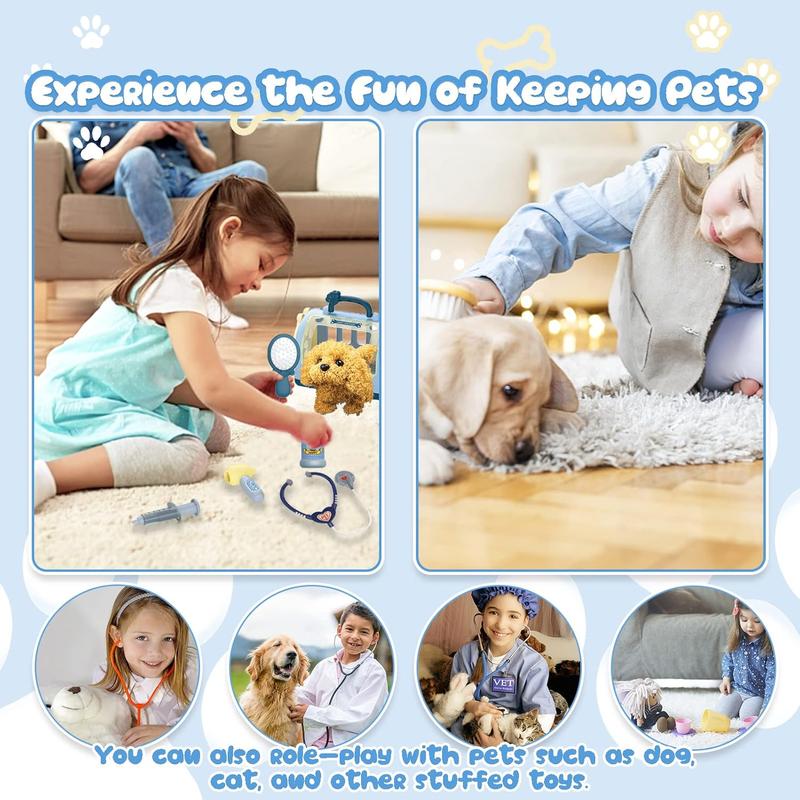 TEUVO Pet Care Playset Robot Dog Toys for Kids, 12Pcs Kids Vet Playset Toys Veterinarian Kit Doctor Kit & Interactive Electric Dog Plush & Cage Pretend Play Gifts for Girls Toddlers 3 4 5 6 7 Year Old