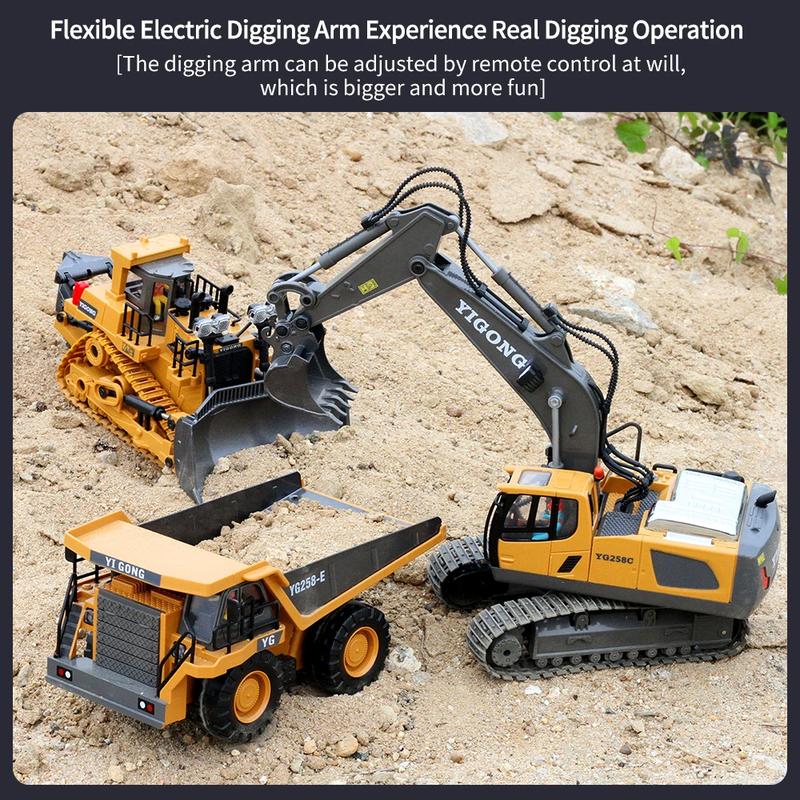 Alloy 2.4G 11 9 CH Remote Control Excavator RC Model Car Toys Dump Truck Bulldozer Engineering Vehicle With Led Lights Music,Christmas Birthday Gifts Engineering Car Children Electric Toy