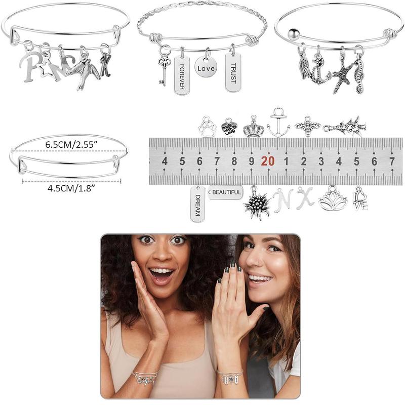 DIY Bracelet Making Kit, 171pcs set Bangles Jewelry Making Accessories Including 10pcs Adjustable Bangle, 51pcs Charm Pendants, 100pcs Jump Rings, 15pcs Earhooks & Gift Box