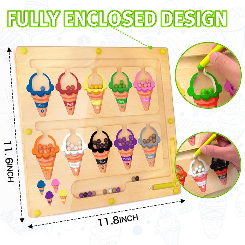 Christmas gifts kids toys, Ice Cream Magnetic Color and Number Maze, Wooden Color Matching Learning Counting Puzzle Board, Montessori Toys Gift for Boys Girls Toddlers Preschool 3 4 5 Years