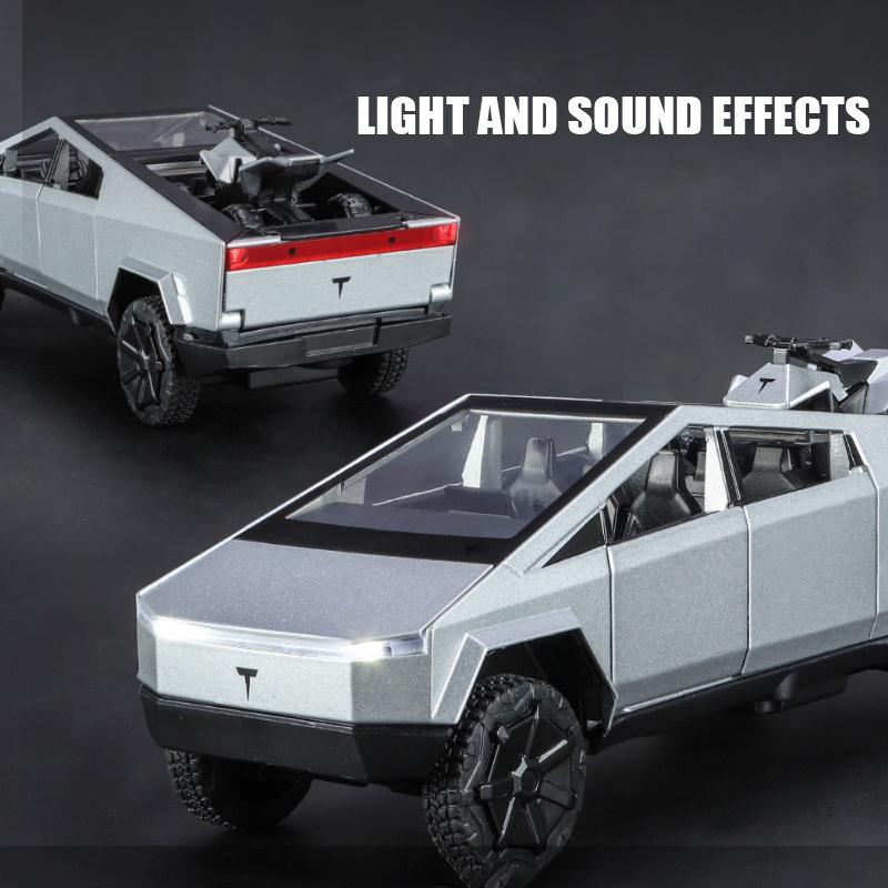 Simulation Tesla Cybertruck toy, 1 32 alloy model pickup toy car , equipped with music, lights and pull-back device, Christmas gift for children