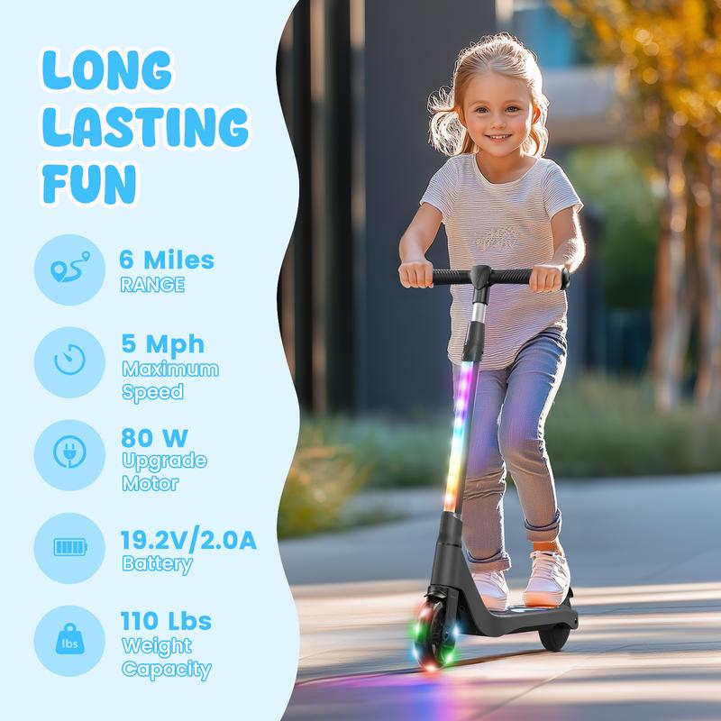 SISIGAD Electric Scooter for Kids Ages 6-12, LED Light-Up Deck, Kids Scooters with 3 Adjustment Levels Handlebar to 36 Inches High,5.3