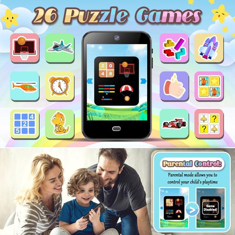 Christmas gift for kids Smart Phone Toys for Boys Girls Age 3 4 5 6 7 8 with Dual Camera 28 Puzzle Games 8G TF Card Music Video Audible Story