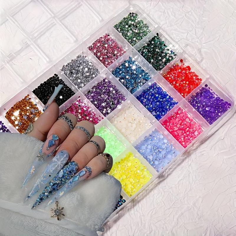 24 Grid Resin Color Diamond Box, Mixed Color Round Diamond for DIY Fashion, Shoes, Clothing, Makeup & Bags, Nail Art Accessories