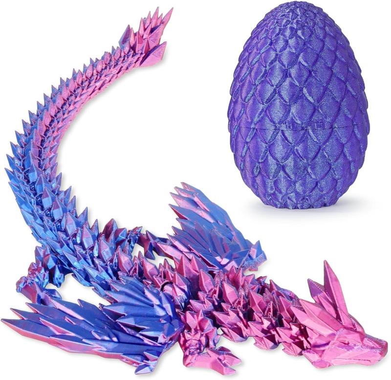 Fly Wings Dragon & Dragon Egg, 3D Printed Articulated Fidget Toys for Adults Office Room Decor Collectible Figurines Funny Gifts for Kids, Boys, Girls (Brilliant Purple, M Size)