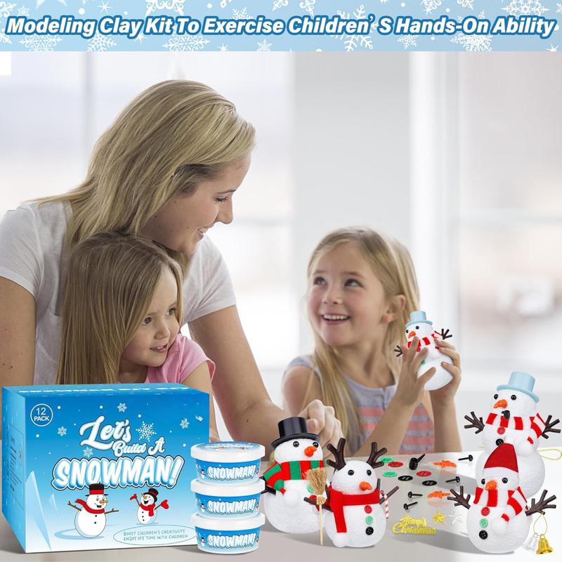 12 Pack Christmas Craft, DIY Snowman Kit for Kids, Build a Snowman Kit Indoor Decorations, Creative Kids Air Dry Modeling Clay .