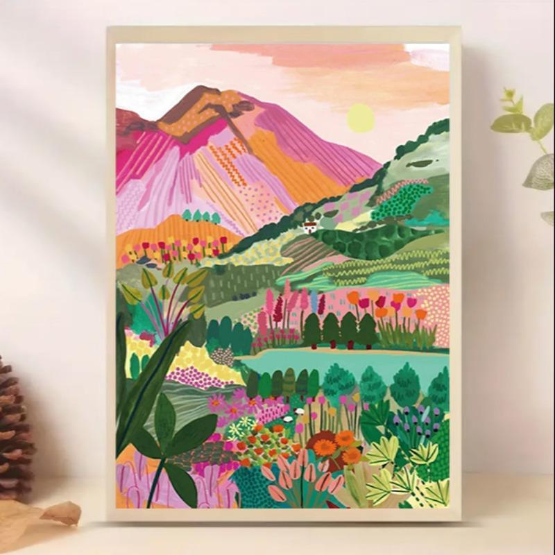 Flower Landscape Pattern Diamond Painting Kit, DIY Diamond Painting Without Frame, Handmade Art Crafts For Home Decor