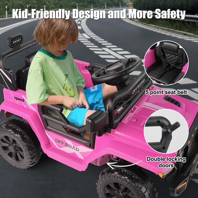 Hikole 12V Ride-On Toys for Kids, 2.4G Remote and Parent Control, Music Player, 3-Speed Shift, Safety Belt, Perfect Halloween Gift for Boys and Girls