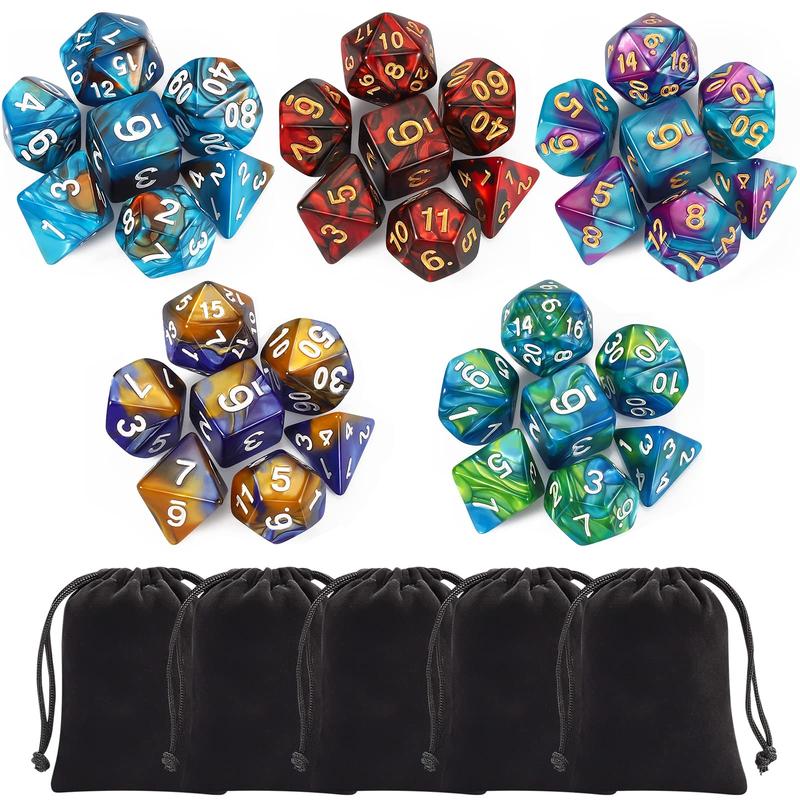 olyhedral Dice Set (35 Pieces) with Black Pouches, 5 Complete Double-Colors Dice Sets of D4 D6 D8 D10 D% D12 D20 Compatible with Dungeons and Dragons DND RPG  Table Games