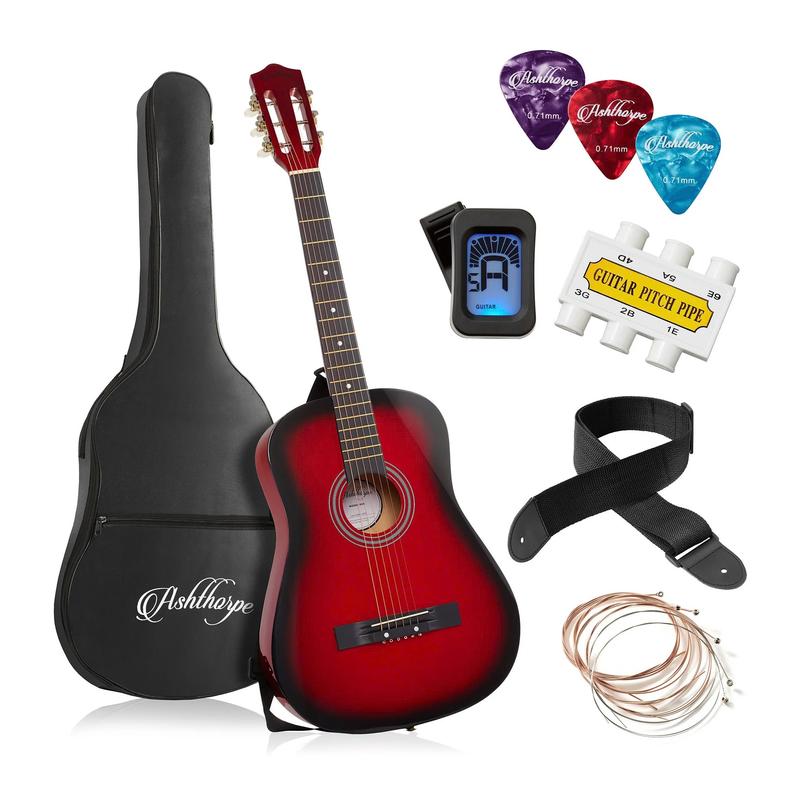 38-Inch Beginner Acoustic Guitar Starter Package, Red