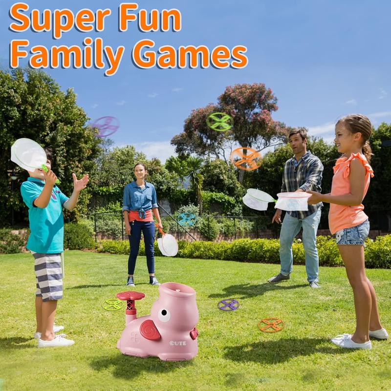 Outdoor Toys for Kids Ages 4-8, Flying Disc Launcher Toy for Kids with 8 Flying Discs 2 Net Pockets Kids Outside Toys for 4 5 6 7 8 Years Old Kids Toys for Birthday Christmas New Year(Pink)