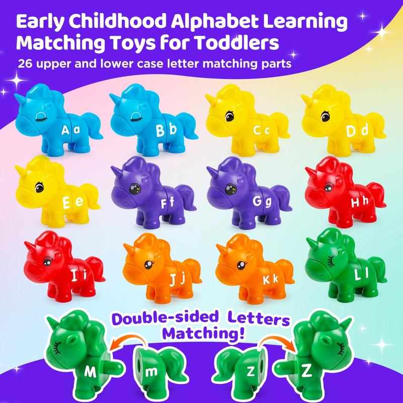 ABC Alphabet Learning Matching Games, 13 Pcs Unicorn Uppercase Lowercase Letter Montessori Preschool Interactive Educational Toys