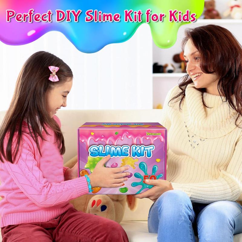 50 Pack DIY Slime Kit, Slime Making Kit for Girls, Crystal Clear Slime, Premade Slime with Add-ins, Foam Balls, Glitters, Slime Party Favors Gift Toys for Kids 3-12