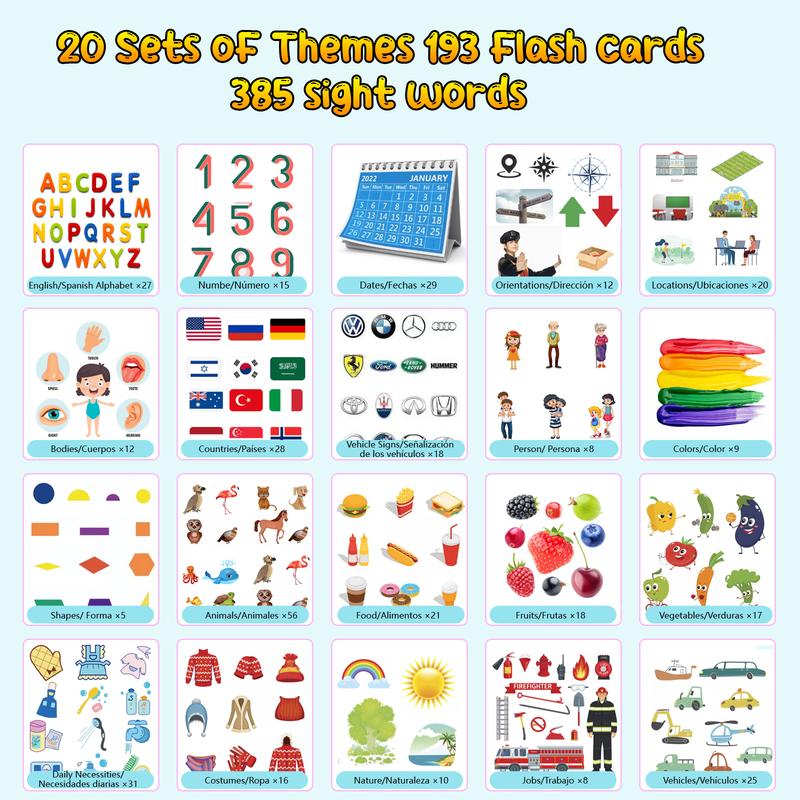 Bilingual English & Spanish Talking Flash Cards FREE TO FLY Toys Gifts: 385 Sight Words Montessori Toys Educational Learning Tools Spanish Learning