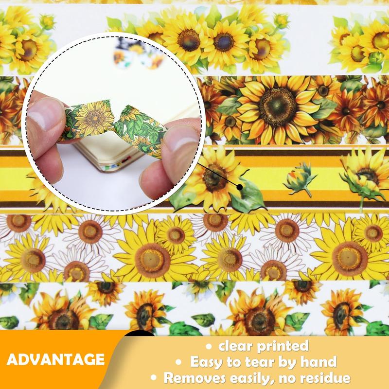 Sunflower Pattern Washi Tape (12 Rolls set), Decorative Tape, DIY Decorative Tape for Journaling Supplies, Scrapbooking, Gift Wrapping