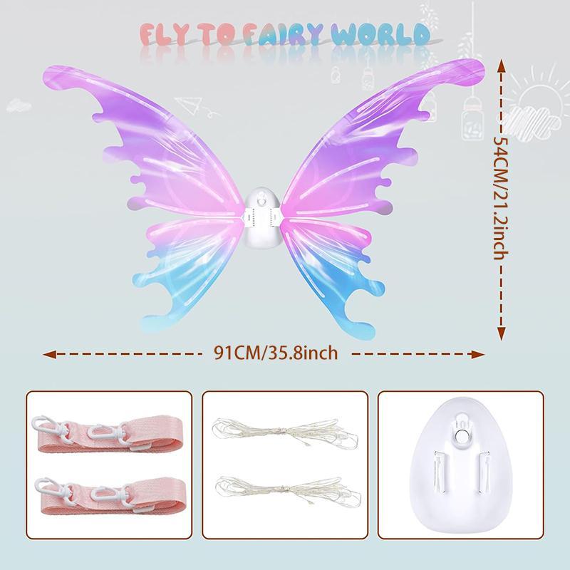 Electric Butterfly Wing Toy with Light & Music, 1 Set Battery Powered Butterfly Wing Toy & Accessories, Pretend Play Toy for Girls