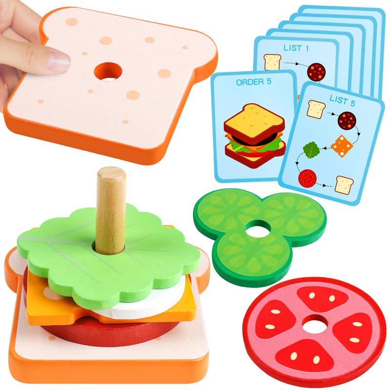 Wooden Sandwich Sorting & Stacking Toy, 1 Set Montessori Educational Preschool Toy, Hand & Eye Coordination Training Toy For Kids Boys Girls Gift, Christmas Gift