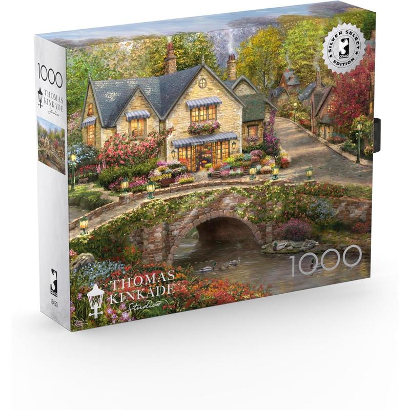 Silver Select - Thomas Kinkade - Summer in Cobblestone Village - 1000 Piece Jigsaw Puzzle for Adults Challenging Puzzle Perfect for Game Nights