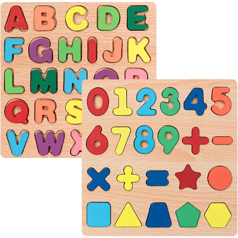 Wooden puzzles for kids, set of 2, alphabet shape puzzles for kids, wooden kids puzzles, wooden alphabet number shape puzzles for boys and girls