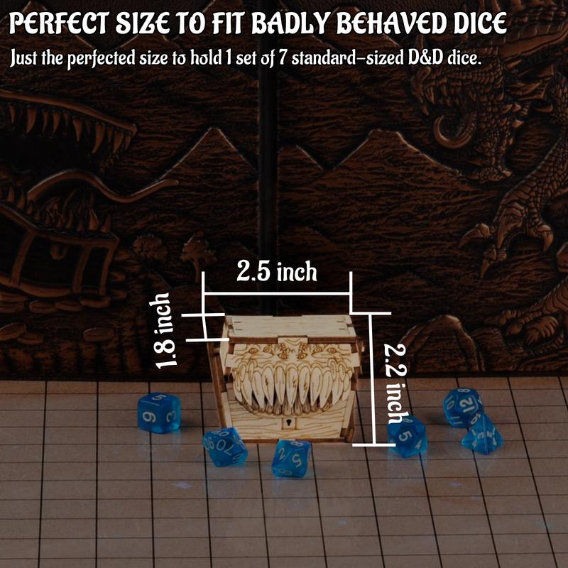 DND Dice Jail Prison with Polyhedral Dice Set Wood Cage for Your Bad Dice