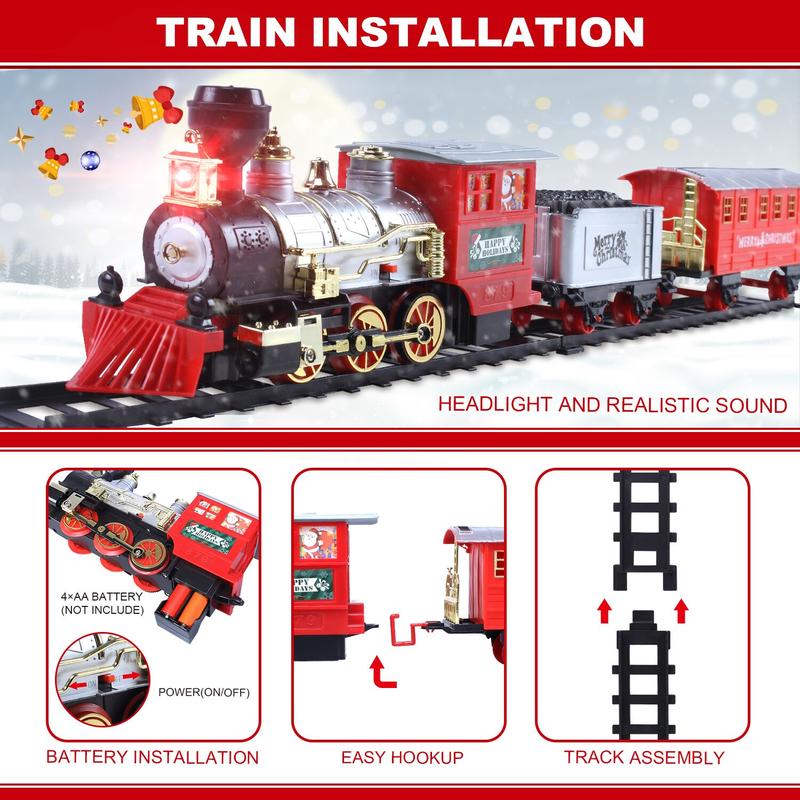 Wesprex Electric Train Set for Kids w Headlight, Realistic Sound, Battery-Operated Classic Toy Train, 1 Locomotive, 2 Compartments, 10 Railway Tracks, Gift for Boys Girls Age 4 5 6 7 - Christmas