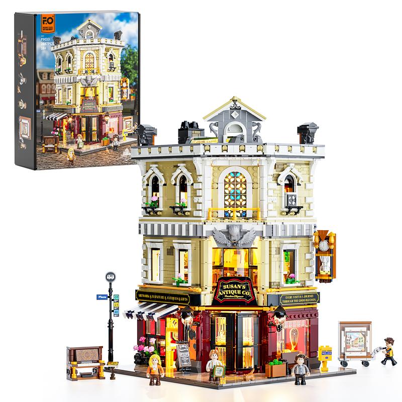 Funwhole Antique Store Lighting Building-Bricks Set 2847 Pcs - City Town Corner Collectibles Shop LED Light Modular Building Model Set Holiday gift   for Adults and Teen