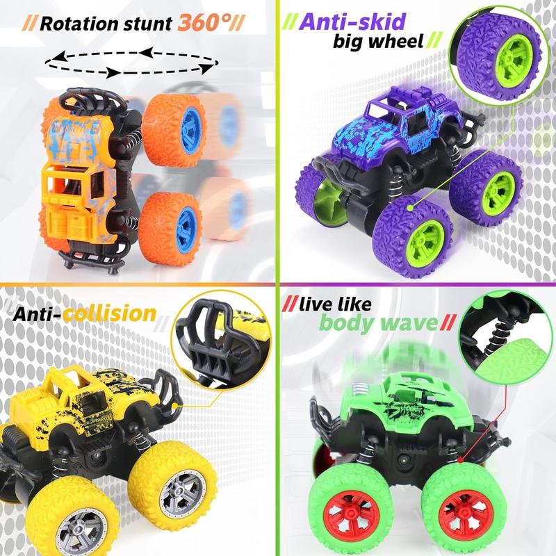 Monster Truck Toys, Pull Back Vehicles Toys, Friction Powered Toy, Mini Push and Go Car Truck Inertia Vehicle, for Kids Best Christmas Birthday Party Gift for Boys Girls Aged 3 and Above