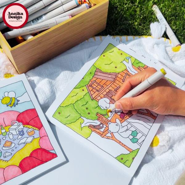 BOBBIE GOODS COLORING PICTURE SET - DAY TO NIGHT - Available in A5 and A4 sizes on super thick paper