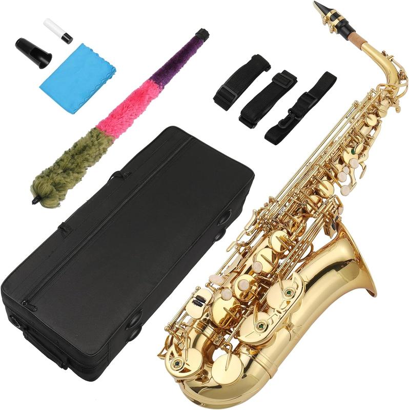 Ktaxon Alto Saxophone Drop E Flat Brass Sax Beginner Sax Full Kit with Mouthpiece, Carrying Case, Gloves, Cleaning Cloth Bar, Detachable Strap, Shoulder Strap, Reed