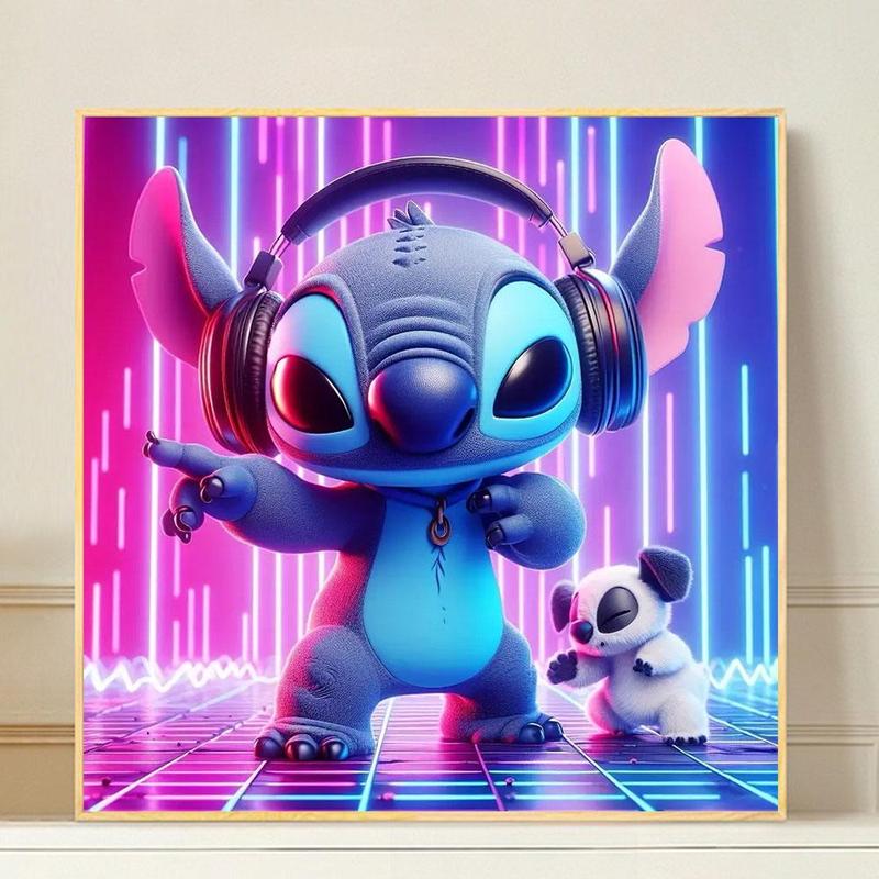 Stitch Themed Diamond Arts Colorful Painting Kit without Frame, 5D Diamond Arts Crafts Kit, Wall Art Decorations for Home Living Room Bedroom