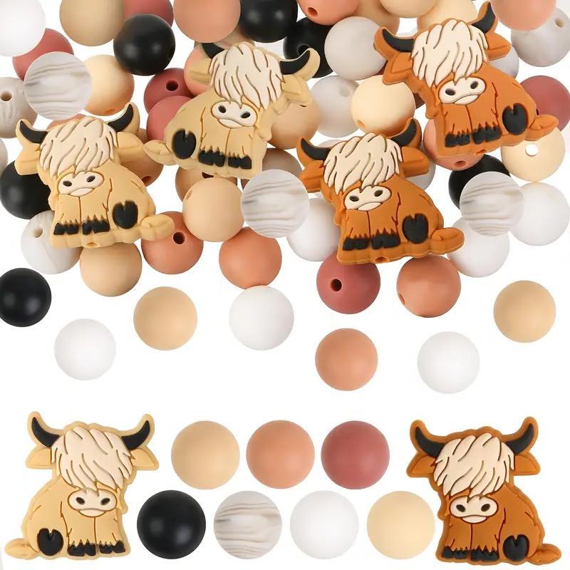 Mixed Color Cow Design Silicone Bead, 30pcs set Diy Jewelry Making Supplies for Bracelet Necklace Keychain Phone Chain