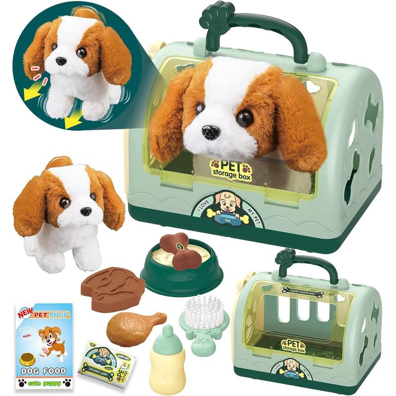 TEUVO Pet Care Playset Robot Dog Toys for Kids, 12Pcs Kids Vet Playset Toys Veterinarian Kit Doctor Kit & Interactive Electric Dog Plush & Cage Pretend Play Gifts for Girls Toddlers 3 4 5 6 7 Year Old