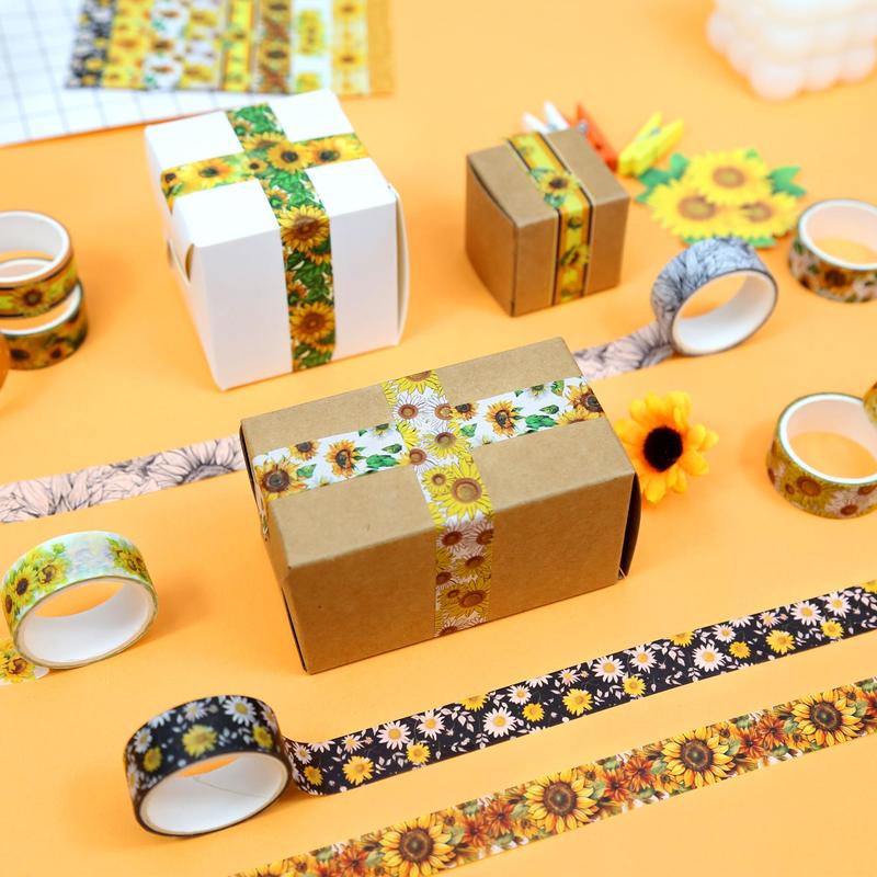 Sunflower Pattern Washi Tape (12 Rolls set), Decorative Tape, DIY Decorative Tape for Journaling Supplies, Scrapbooking, Gift Wrapping