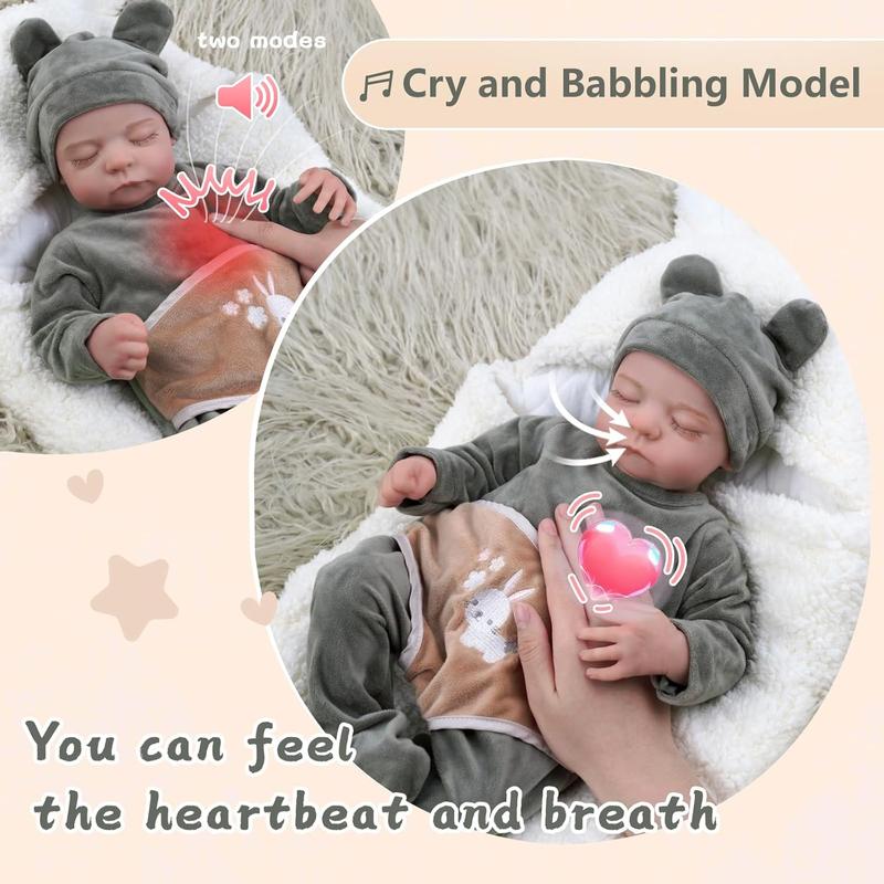 BABESIDE 3 in 1 Lifelike Reborn Baby Dolls with Heartbeat and Coos -17 in Realistic Newborn Baby Dolls Soft Body Breathable Baby Girl with Feeding Kit Gift Box for Kids Age 3+